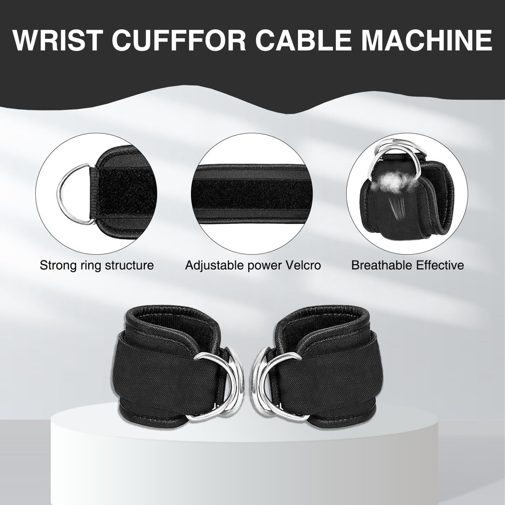 2 Pcs Wrist Cuffs Lifting Straps with D Rings for Cable Machine, Adjustable G...