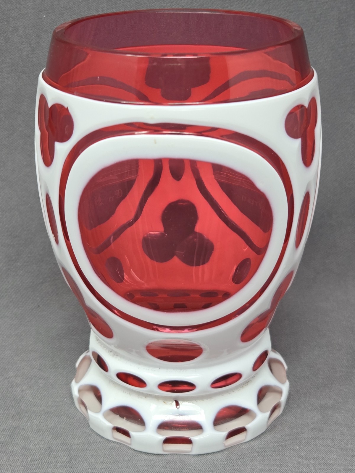 Bohemian / Germanic White Cased Cut to Cranberry Spa Glass Mid 1800s