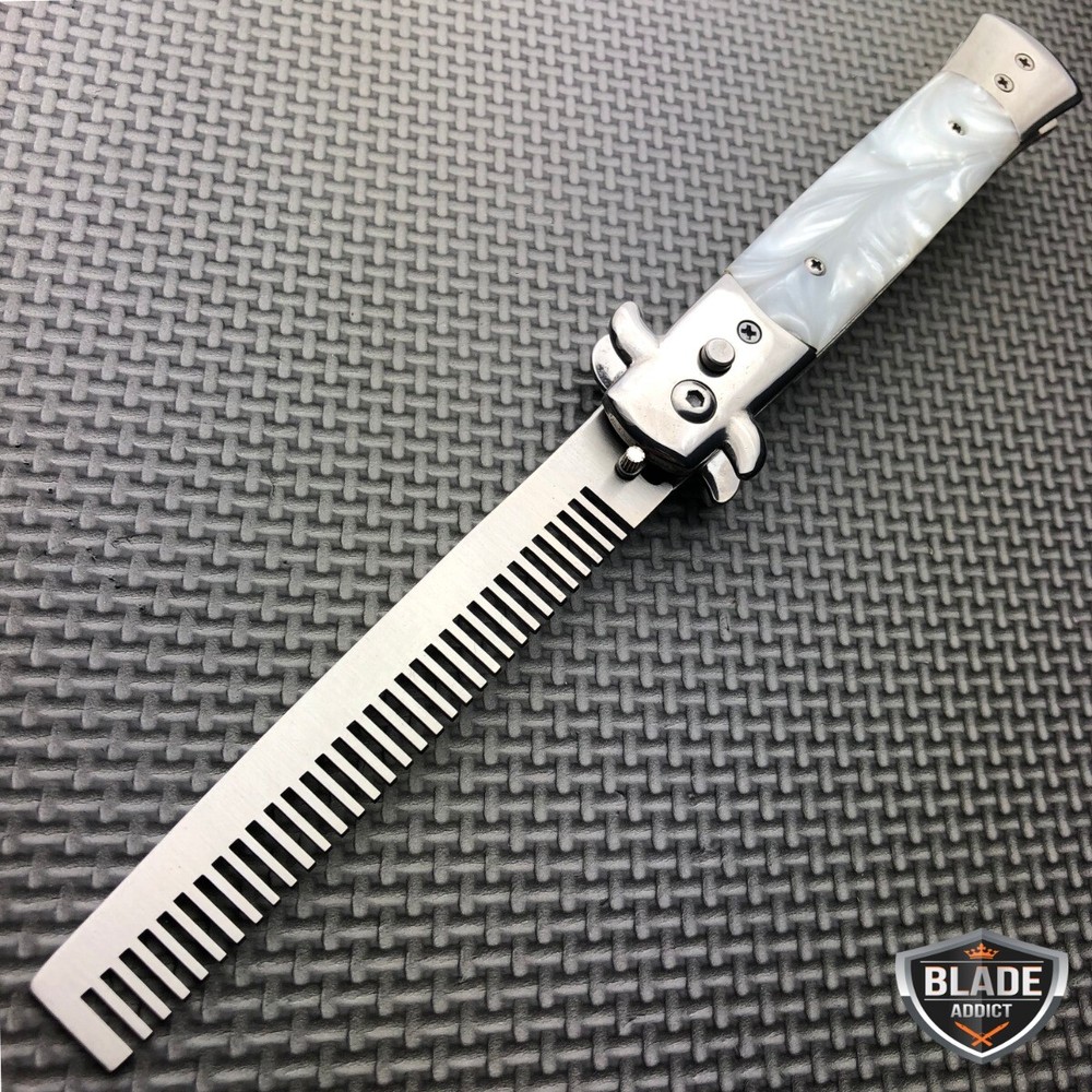 Automatic Push Button Folding Comb Barber Switchblade Pocket Knife Looking Brush