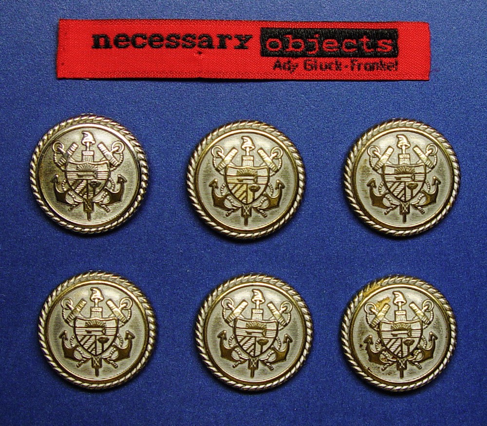 Set of 6 NECESSARY OBJECTS 1" SILVER TONE REPLACEMENT BUTTONS, GOOD USED COND.