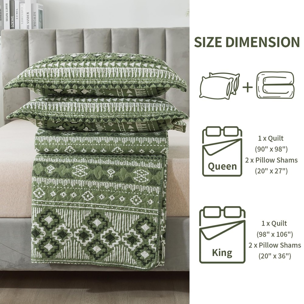 Quilts Queen Size Reversible Lightweight Bedspread with Boho Geometry Printed...