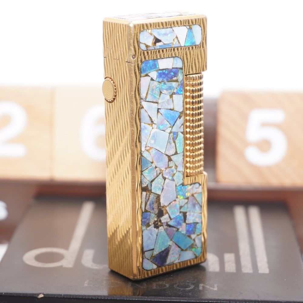 Dunhill Lighter Gold Wav Opal Pattern _Ultrasonically Cleaned_Working