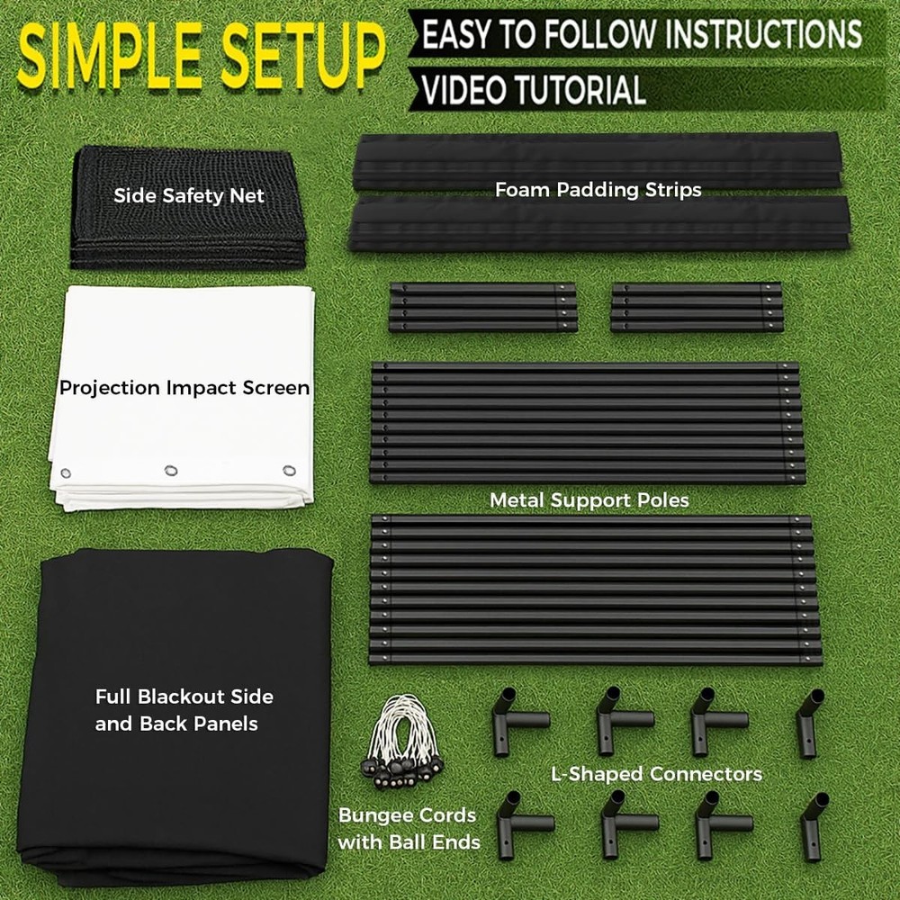 Golf Simulator Enclosure Kit with Premium HD Impact Screen, Full Safety Padding