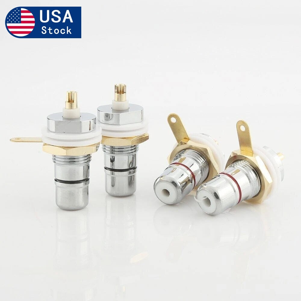 4X Rhodium Plated RCA Socket female Panel Mount plug Hifi Audio Terminal Chassis