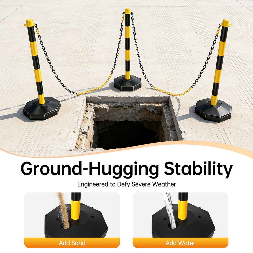 6 Pack Traffic Cones Adjustable Delineator Post Portable Parking Pole W/ Chains