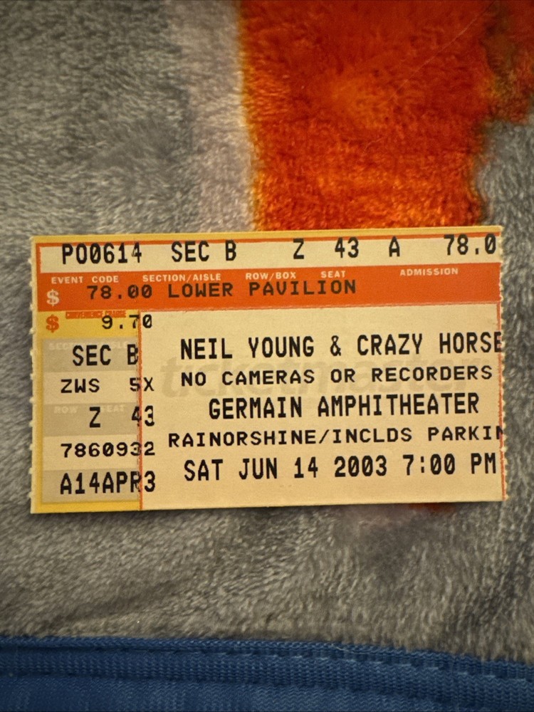 NEIL YOUNG & CRAZY HORSE - JUNE 14, 2003 - GERMAIN AMPHITHEATER - TICKET