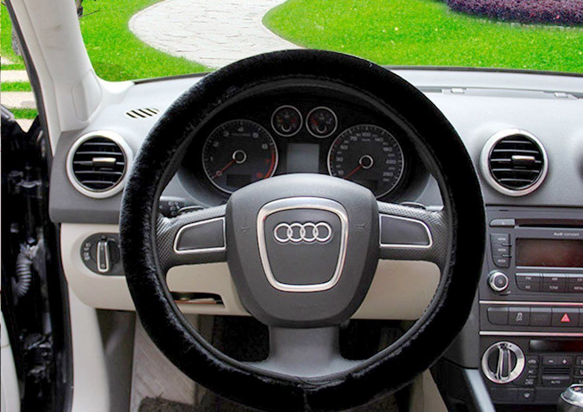 Black Soft Elastic Winter Warm Plush Steering Wheel Cover Auto Car Accessory NYC