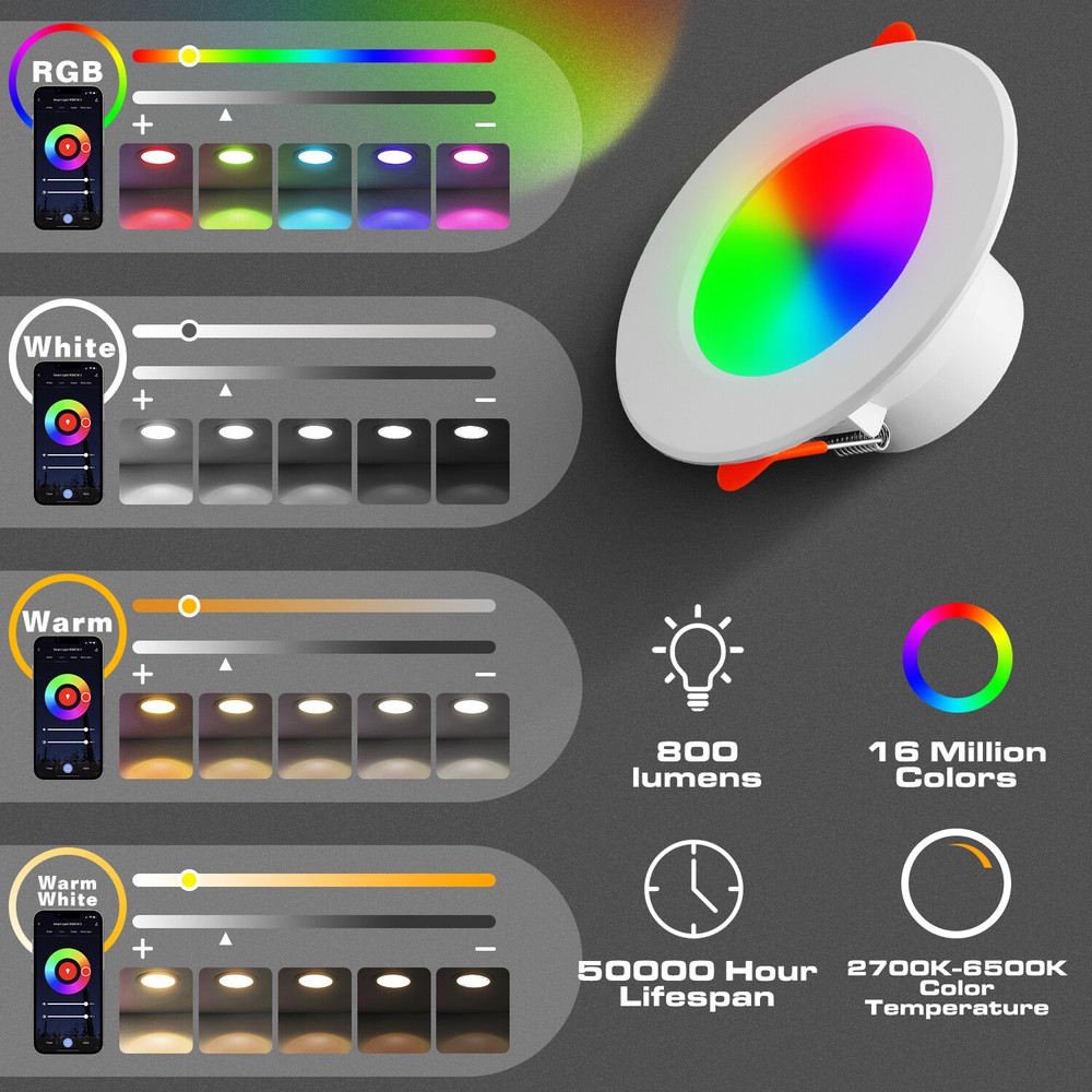 1-4PCS RGB Colour Changing Ceiling Light APP Control 4in Smart LED Ceiling Light