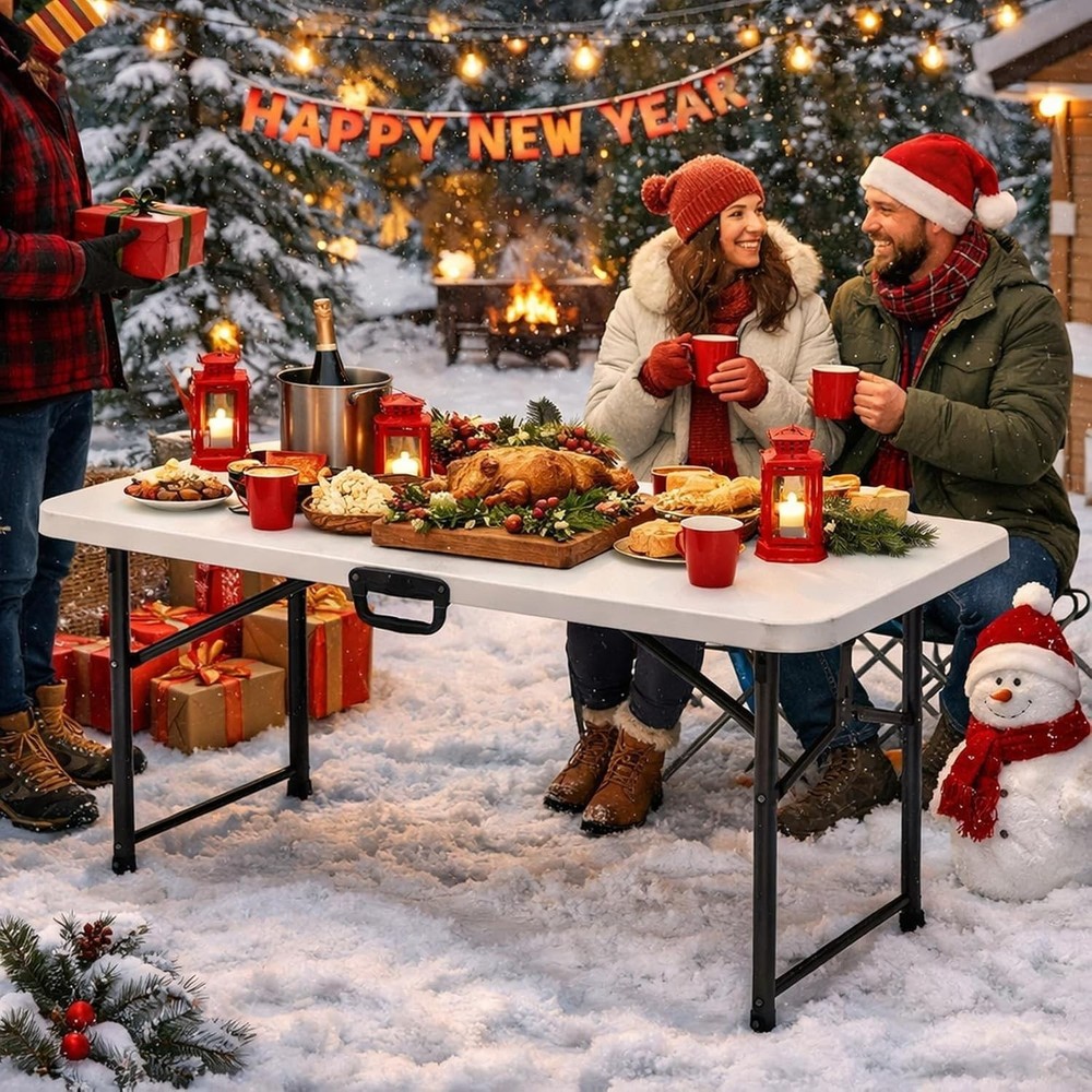 4FT Folding Table Portable Heavy Duty Rectangular Folding Utility Table Quick