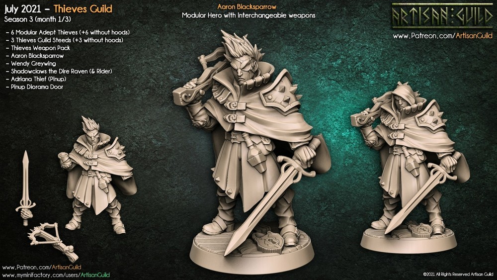 Aaron Blacksparrow | Human Rogue | Hunter | Thieves Guild miniature for Tabletop