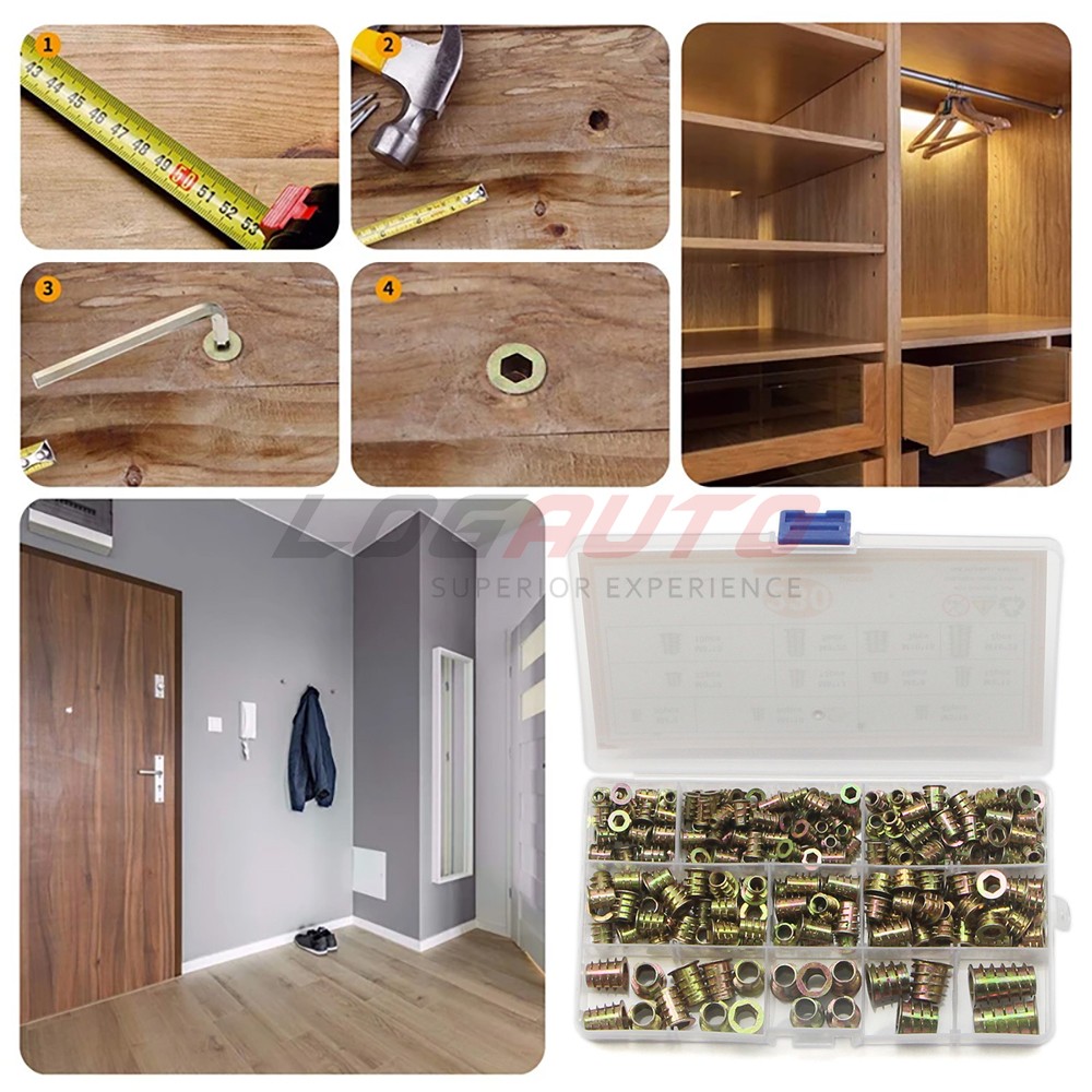 230Pcs Threaded Hex Socket Drive Wood Screws Inserts Nuts Assortment Kit M4-M10