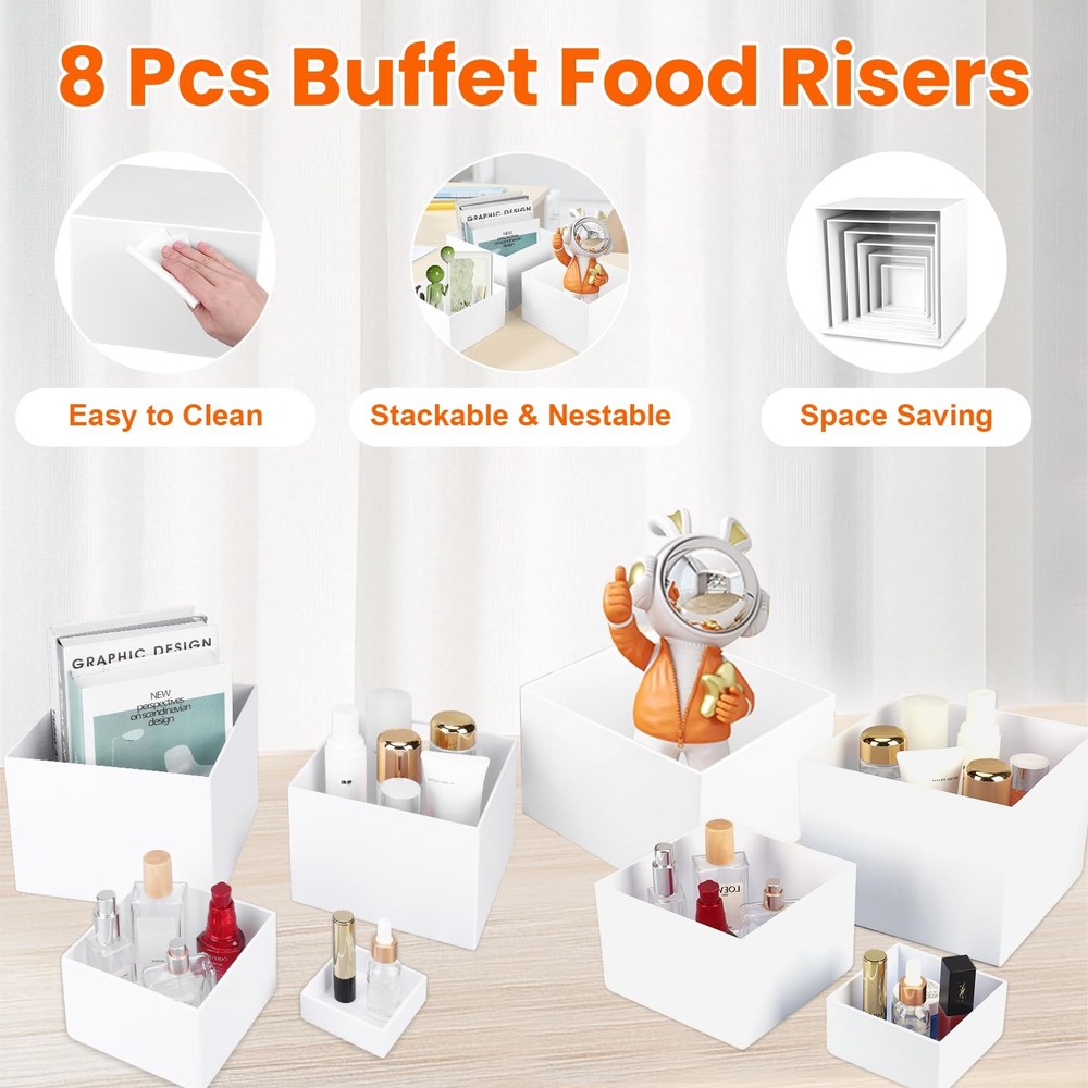 8 PCS Buffet Risers, Large Food Risers for Buffet Table, Dessert Table Displa...