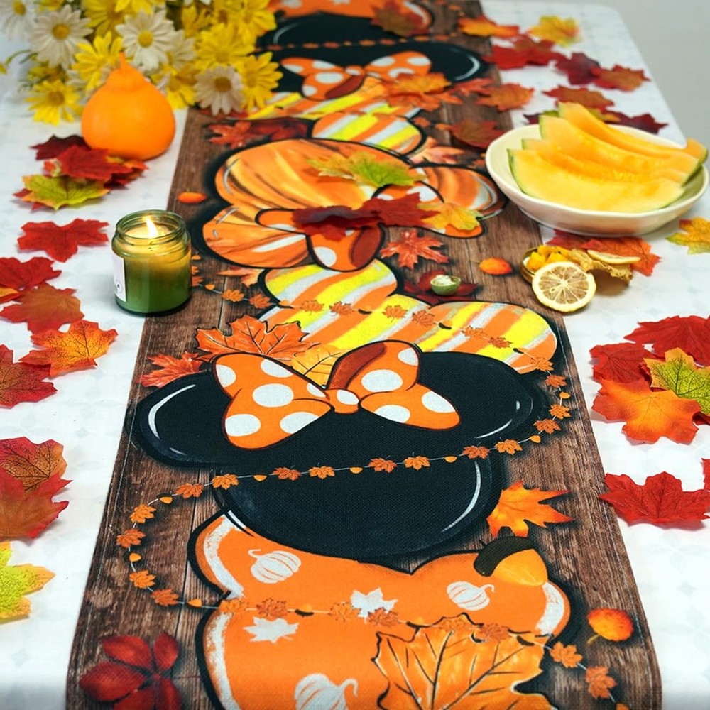 Fall Table Runner Cartoon Mouse Tablecover Autumn Mouse Table Runner Fall Aut...