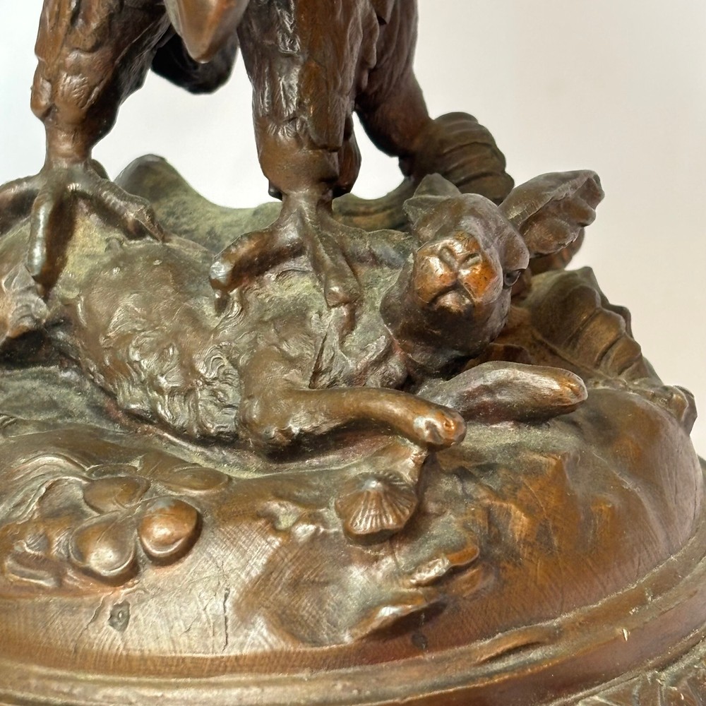 Antique Bronze Statue Eagle Clutching Rabbit