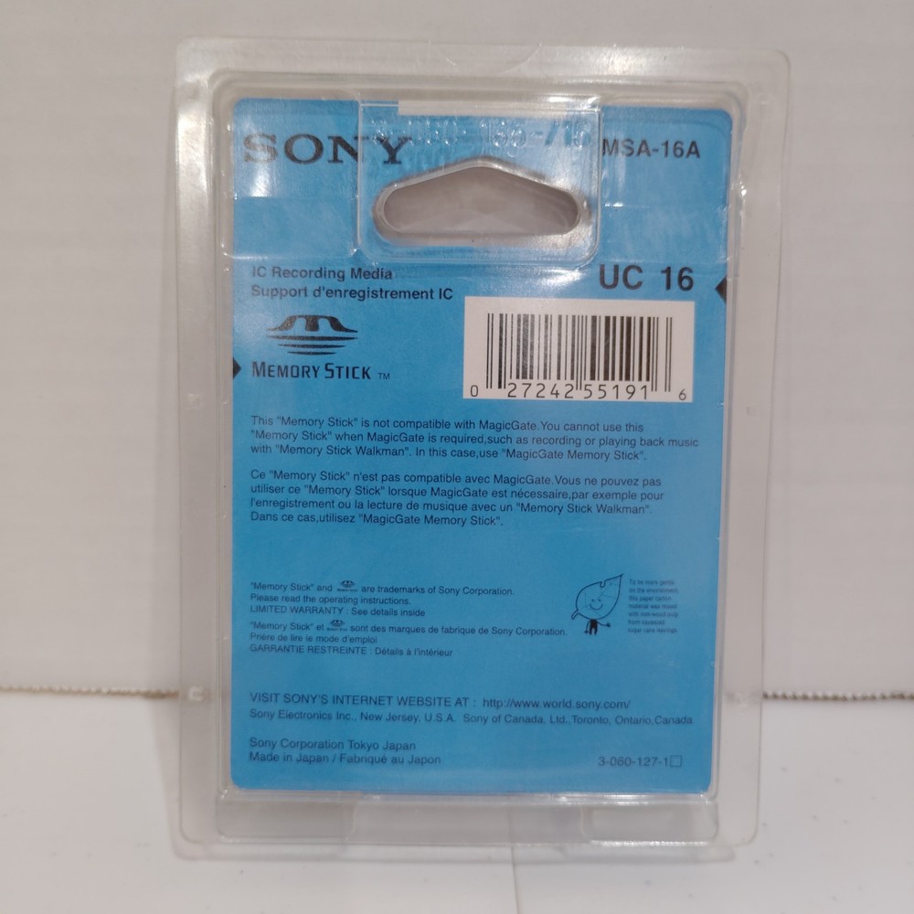 New Sealed Sony MSA-16A Memory Stick 16 MB Memory Card