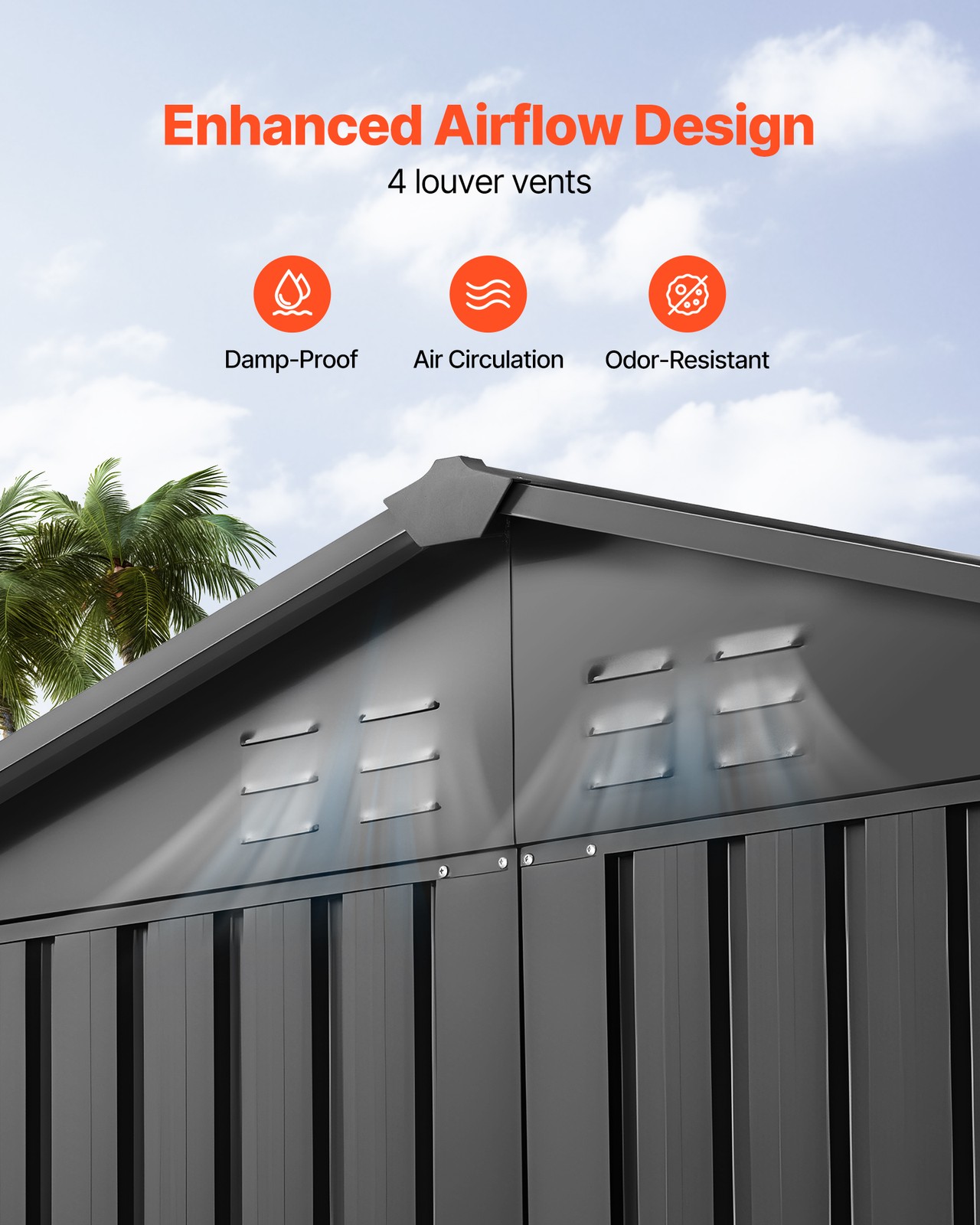 VEVOR 6 x 4 FT Metal Garden Shed Outdoor Storage Shed with 4 Louver Vents Grey