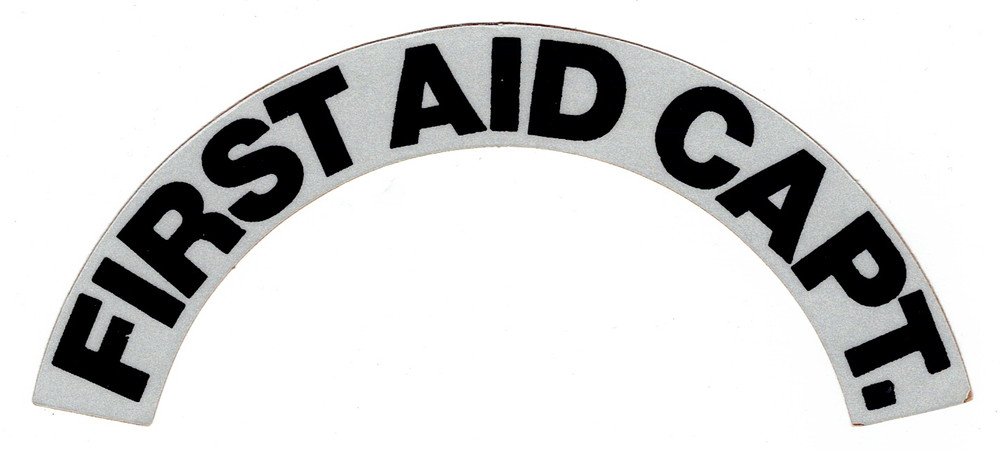 FIRST AID CAPT.  - Highly Reflective FIRE HELMET CRESCENT  DECALS -  A PAIR