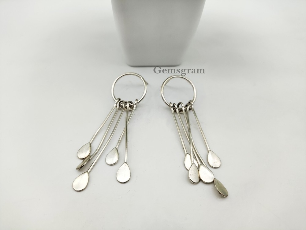 Beautiful 925 Sterling Silver Feathered Handmade Solid Earrings