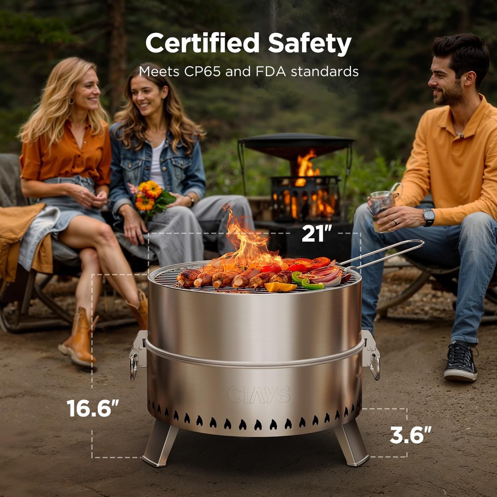 Smokeless Firepit, 21 Inch Fire Pit for Outside with Patented Technology, Lar...