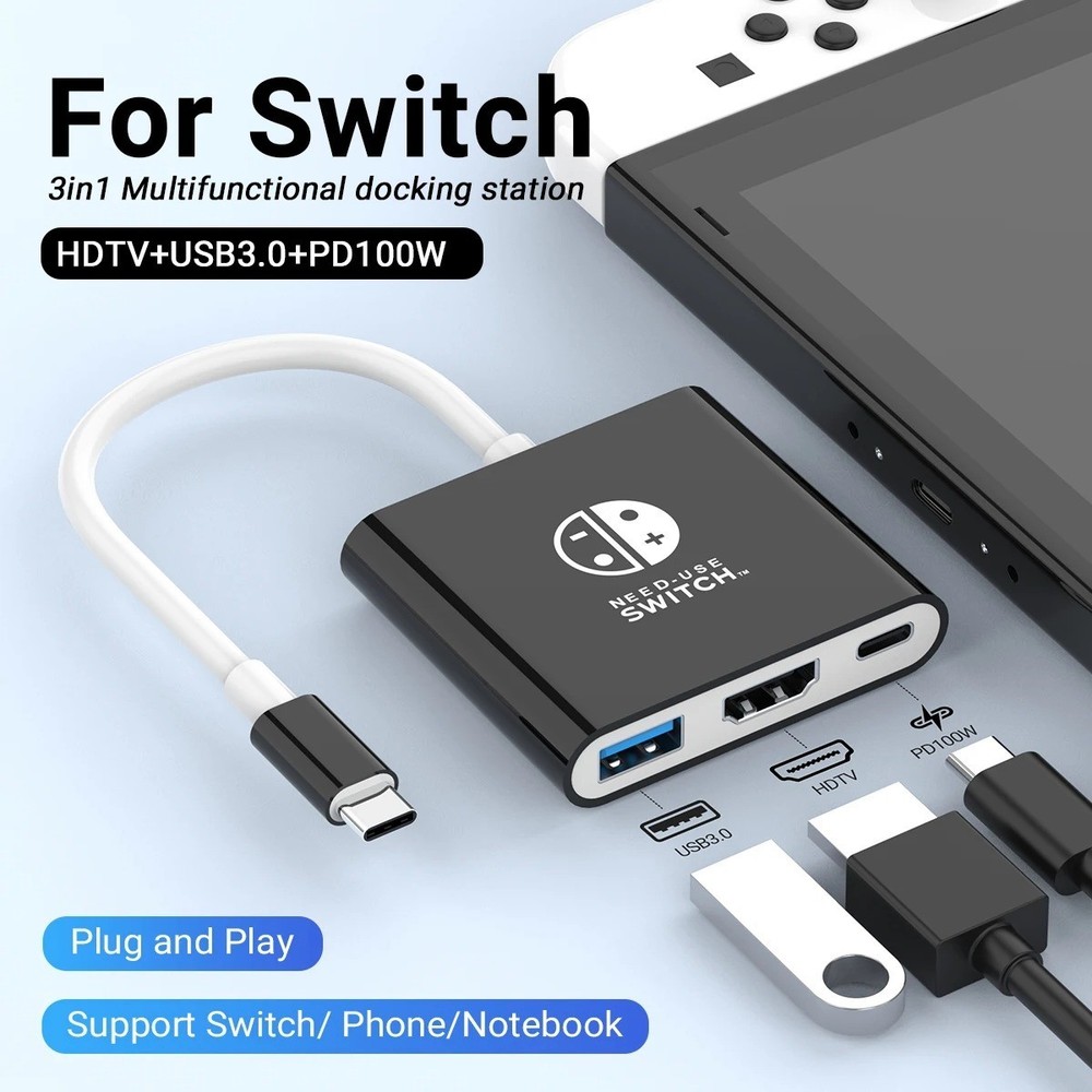 HDMI TV Dock For Nintendo Switch 1/2/OLED Docking Replacement Adapter Converter
