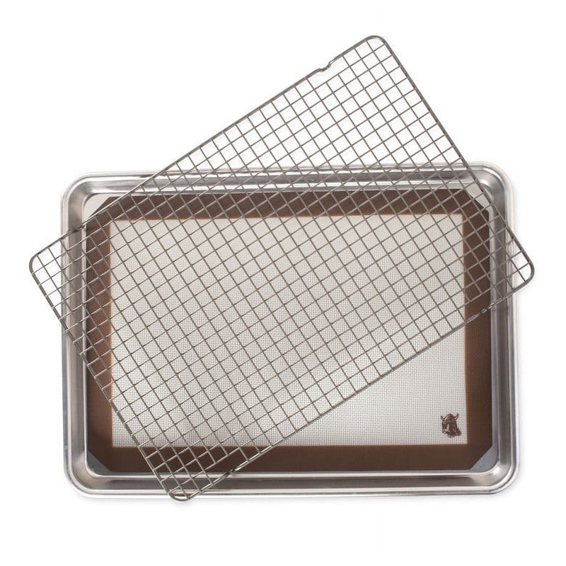 Nonstick Cookie Baking Set Half Sheet Silicone Mat Cooling Rack Bakeware New