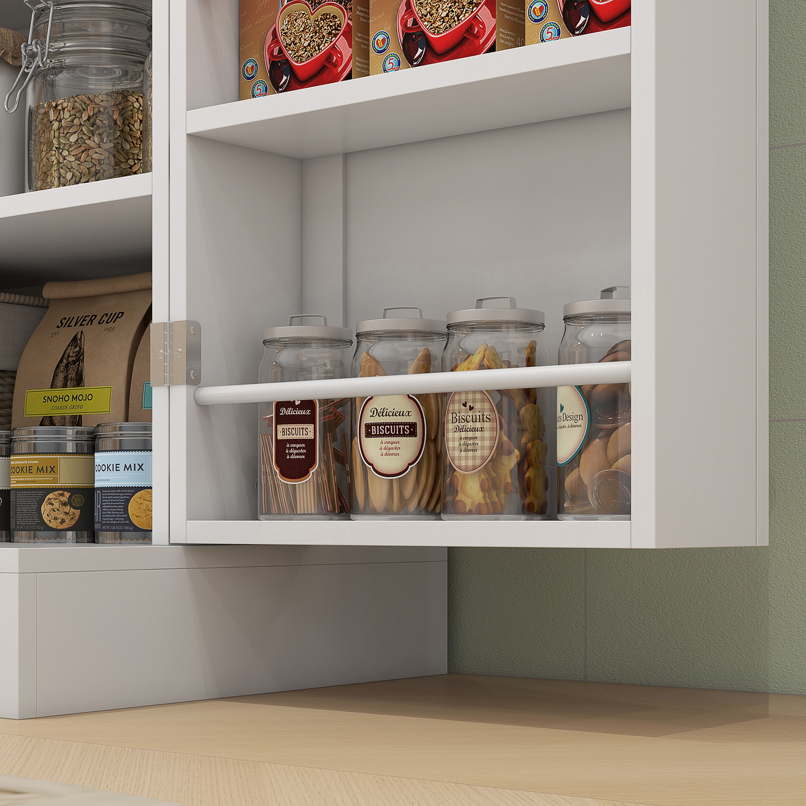 65" Kitchen Food Pantry Cabinet with 4 Doors Adjustable Shelves for Dining Room