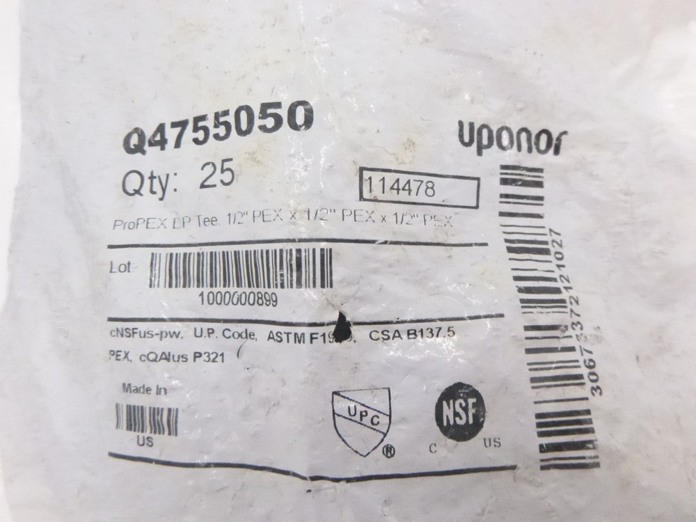 25 Pack Uponor 1/2" ProPex EP Tee Q4755050