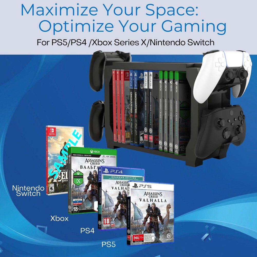 Products Games Storage Tower (Up to 15 CD Disc) For PS5 Disk Rack and Controller