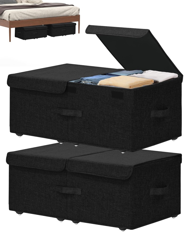 Under Bed Storage Container with Wheels, 2 Pack 10" High Deep Underbed Rollin...