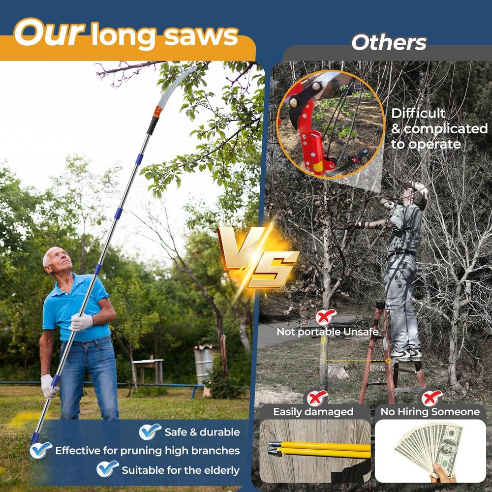 13FT Pole Saws for Tree Trimming with Sharp Pruning Blade | 13FT, Silver