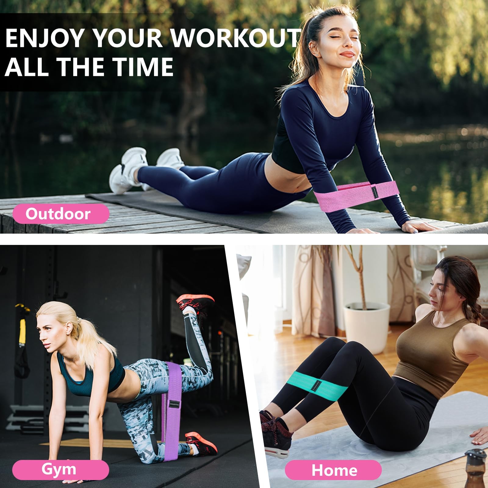 Exercise Bands, 3 Levels Fabric Resistance Bands for Working Out, Workout Ban...