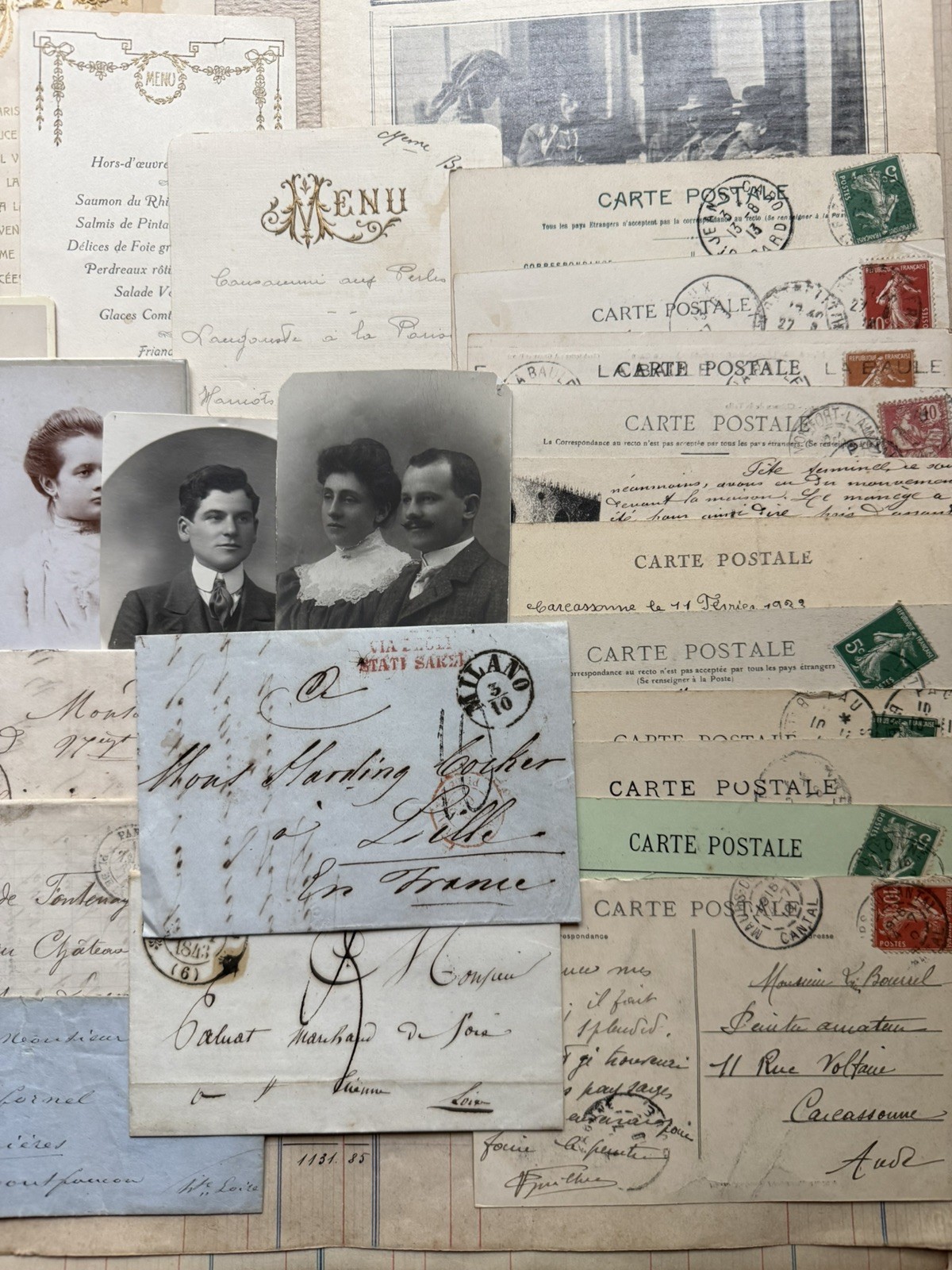 Large Lot Antique Vintage Authentic French Ephemera - Handwritten Letters Photos