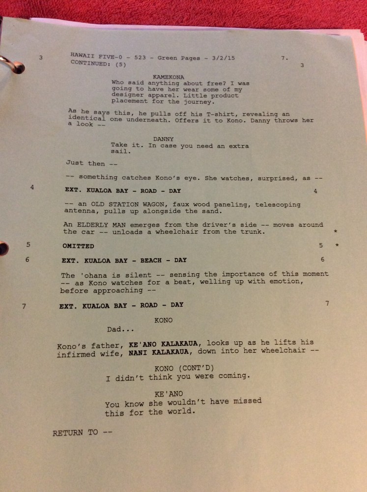 HAWAII FIVE-O ORIGINAL SCRIPT 523 SCHEDULE 2015 MO'O 'OLELO PU DANIEL DAE KIM