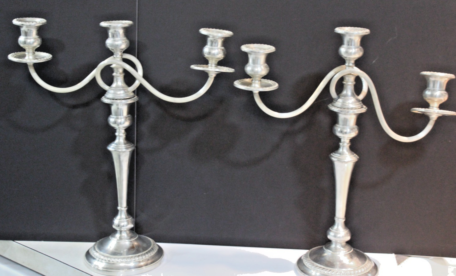 Pair Sterling Silver Preisner Candelabra Georgian 3 Arm Candlesticks 16" #743