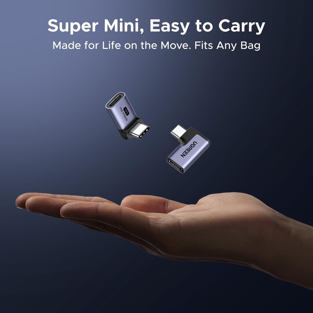 UGREEN 40Gbps Right Angle USB C Adapter Combo, 2-Pack 90 Degree space gray