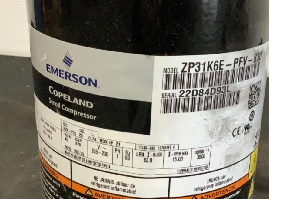 Copeland Compressor ZP31K6E-PFV-830 Emerson