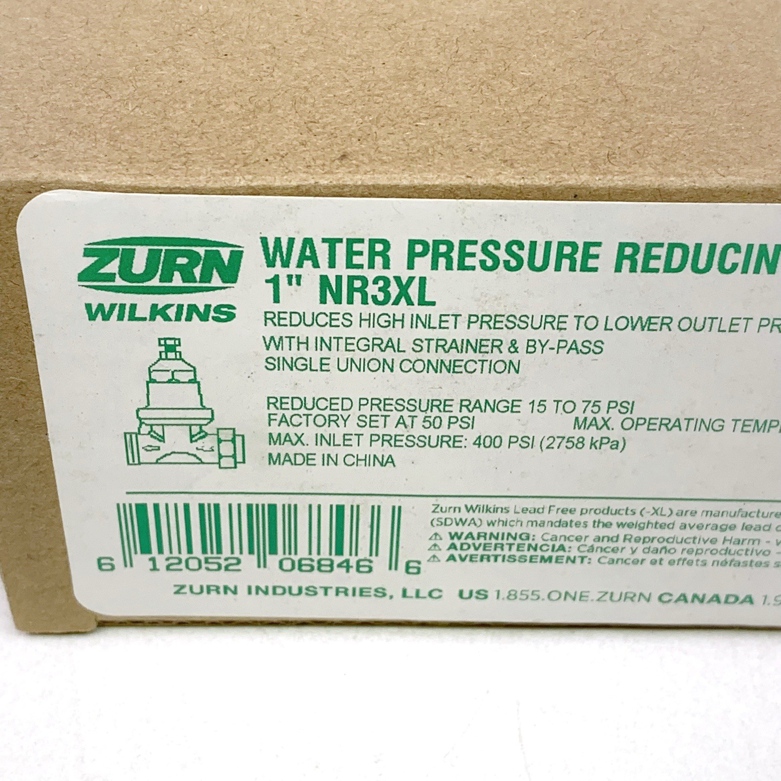 Zurn Wilkins NR3XL 1" Pressure Reducing Valve PRV Single Union 1-NR3XL Brand NEW
