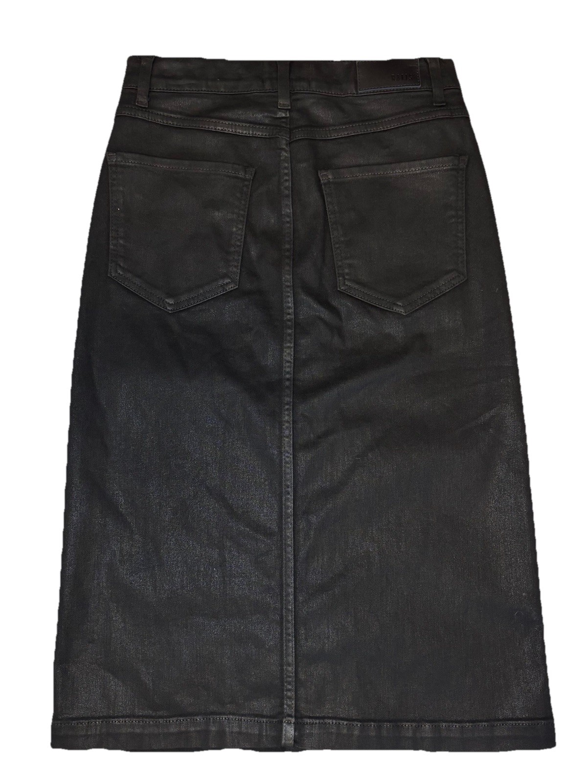 Rails Coated Denim Button Front Midi Skirt Black Leather Look High Waist Size 26