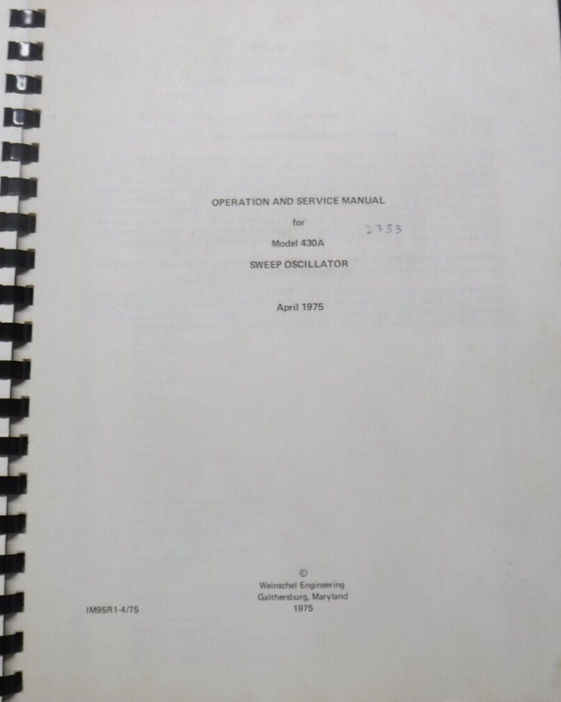 Weinschel Engineering Model 430A Sweep Oscillator