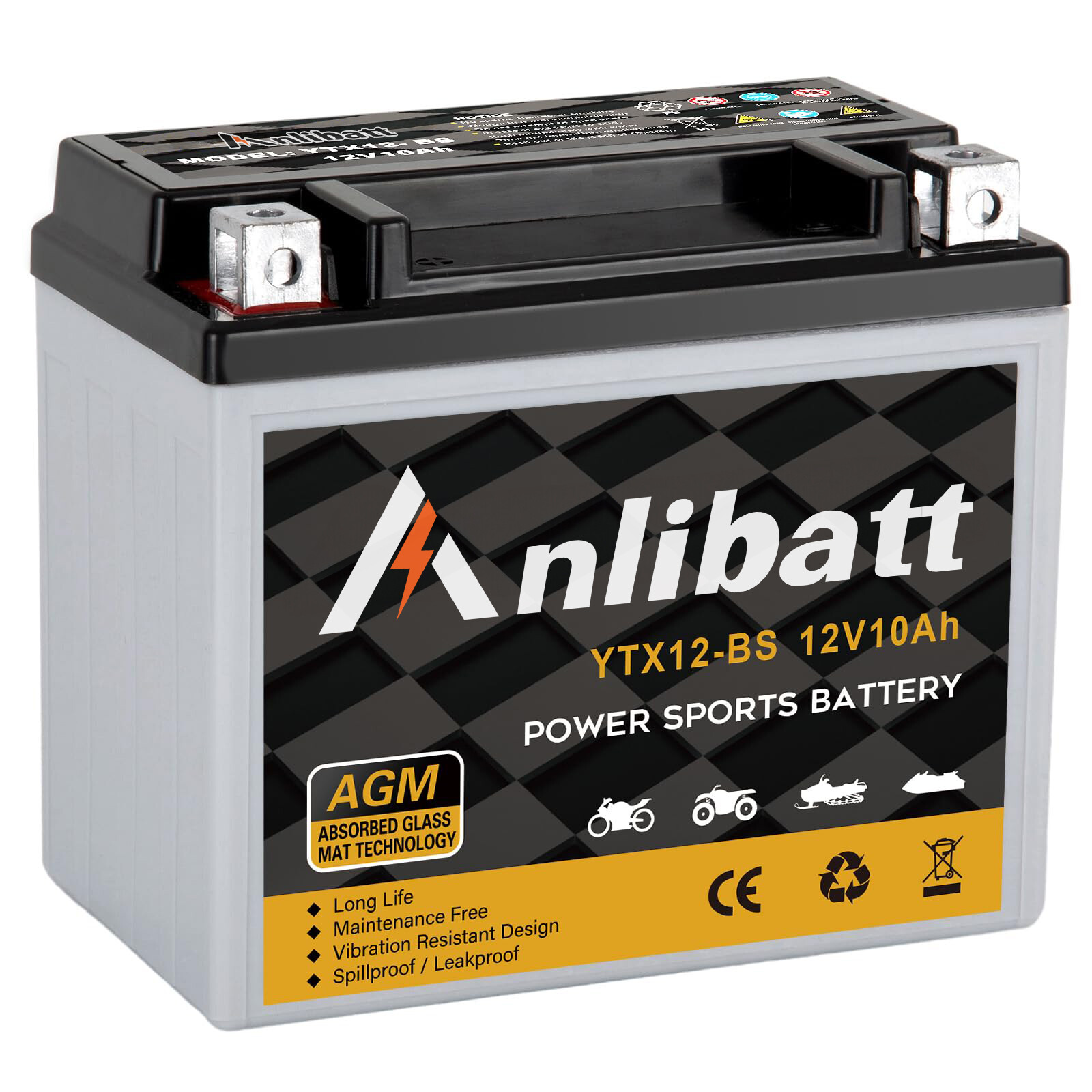 YTX12-BS AGM Motorcycle Battery 12V 10Ah 180CCA Maintenance Free for ATV Scooter