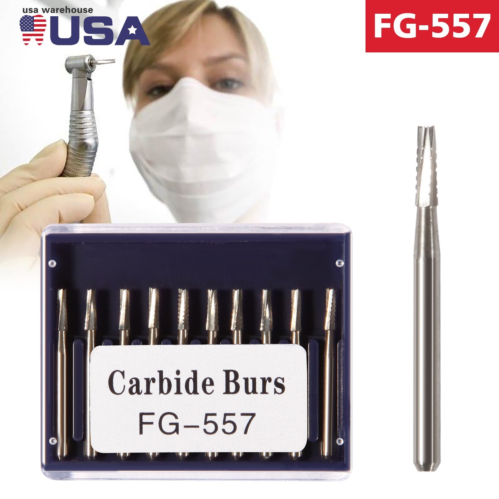 10PCS Dental Tungsten Carbide Steel Burs FG-557 for High Speed Handpiece