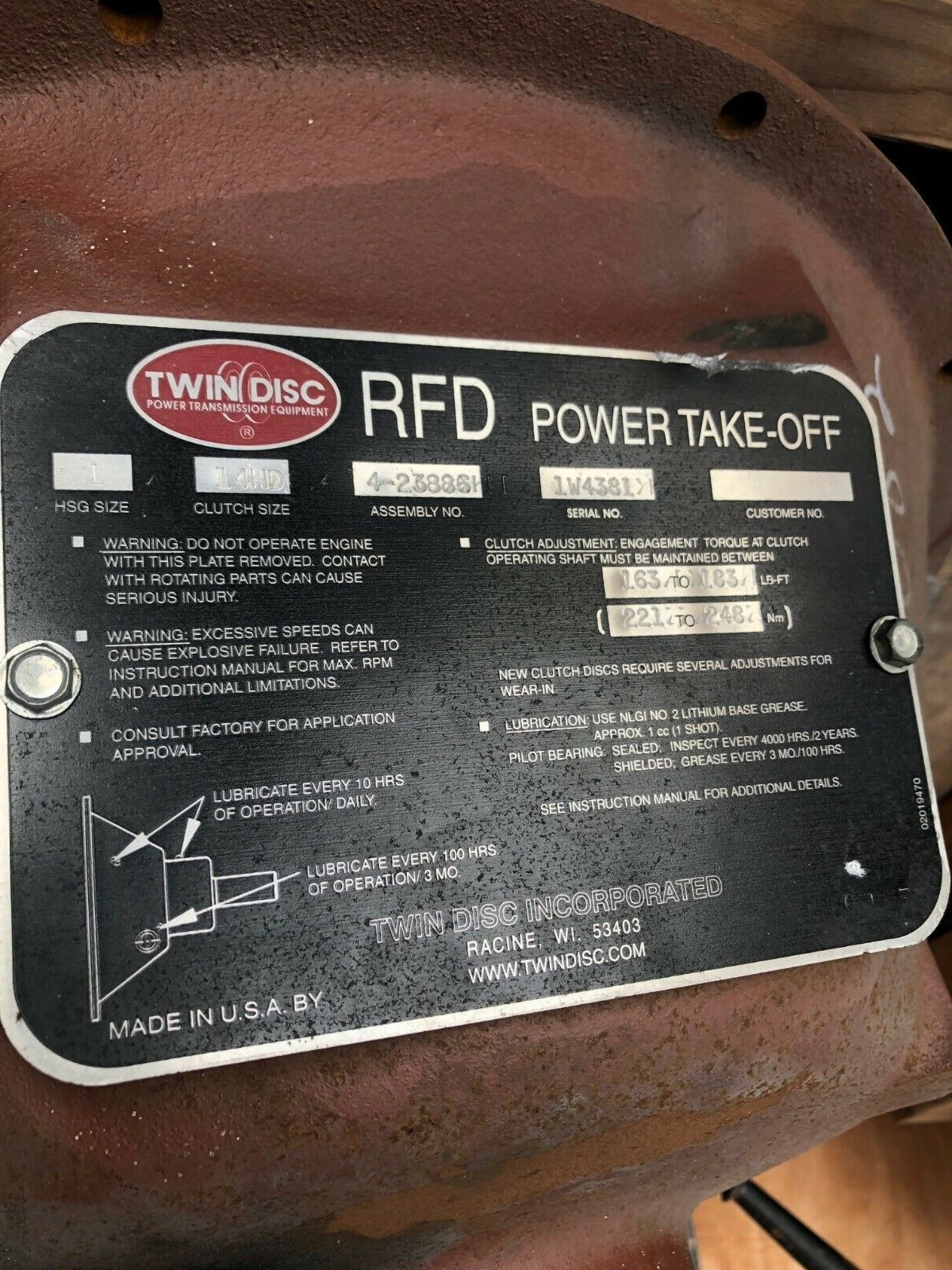 423886 RFD Twin Disc Power Take Off P/N 5103764 new stock 4-23886 PTO SAE #1