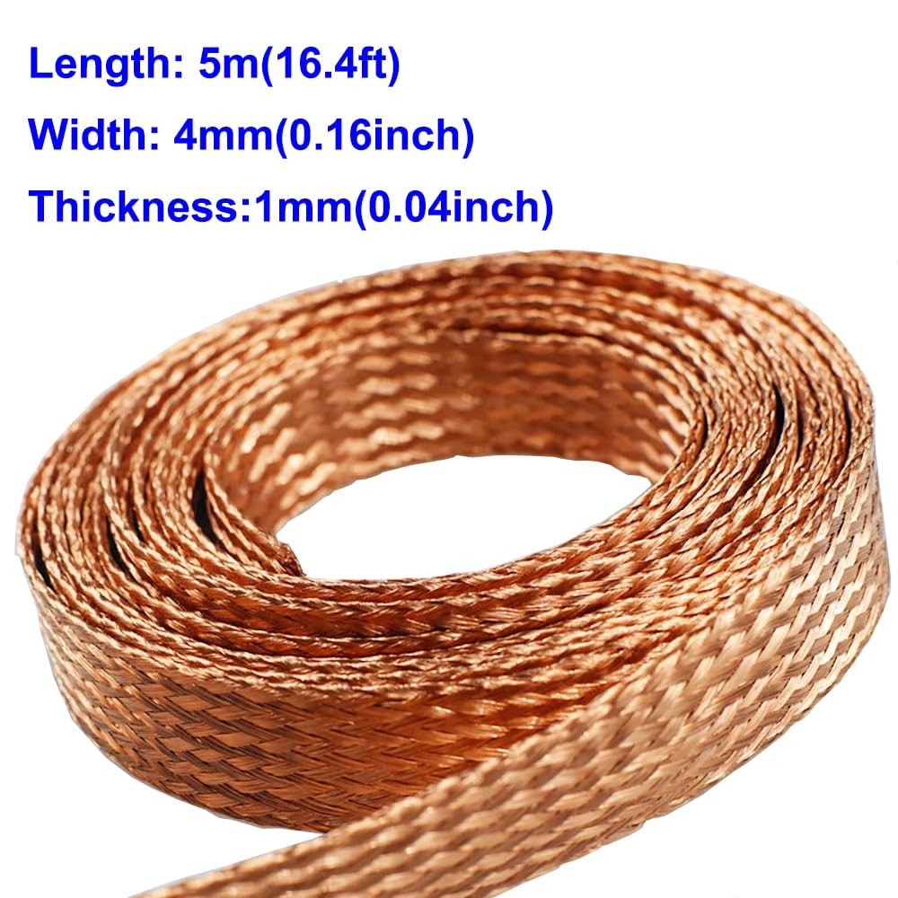 Flat Copper Braid Cable,4mm Braided Width: 4mm (0.16"),