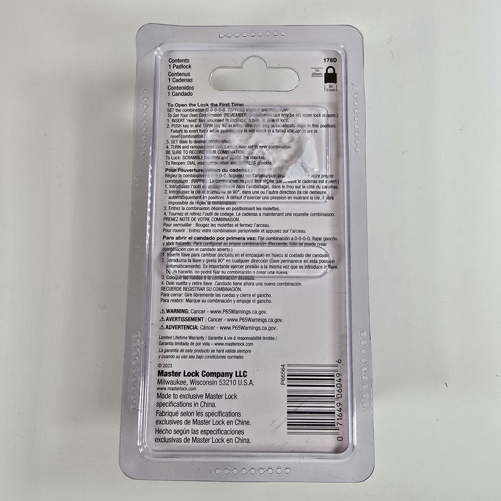 Master Locks 178D Combination Solid Body Padlock Set And Reset - Black