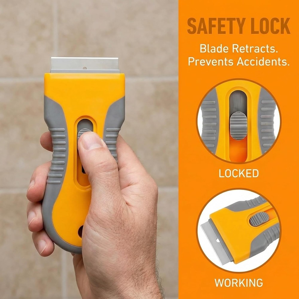 Razor Blade Scraper Tool 2 Pack with 20 Extra Blades - Retractable Glass Scraper
