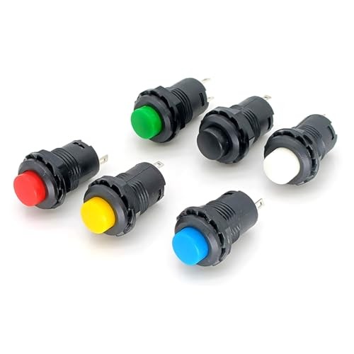 12mm Momentary Push Button Switch with Wire SPST ON/Off AC 6-Pack Black