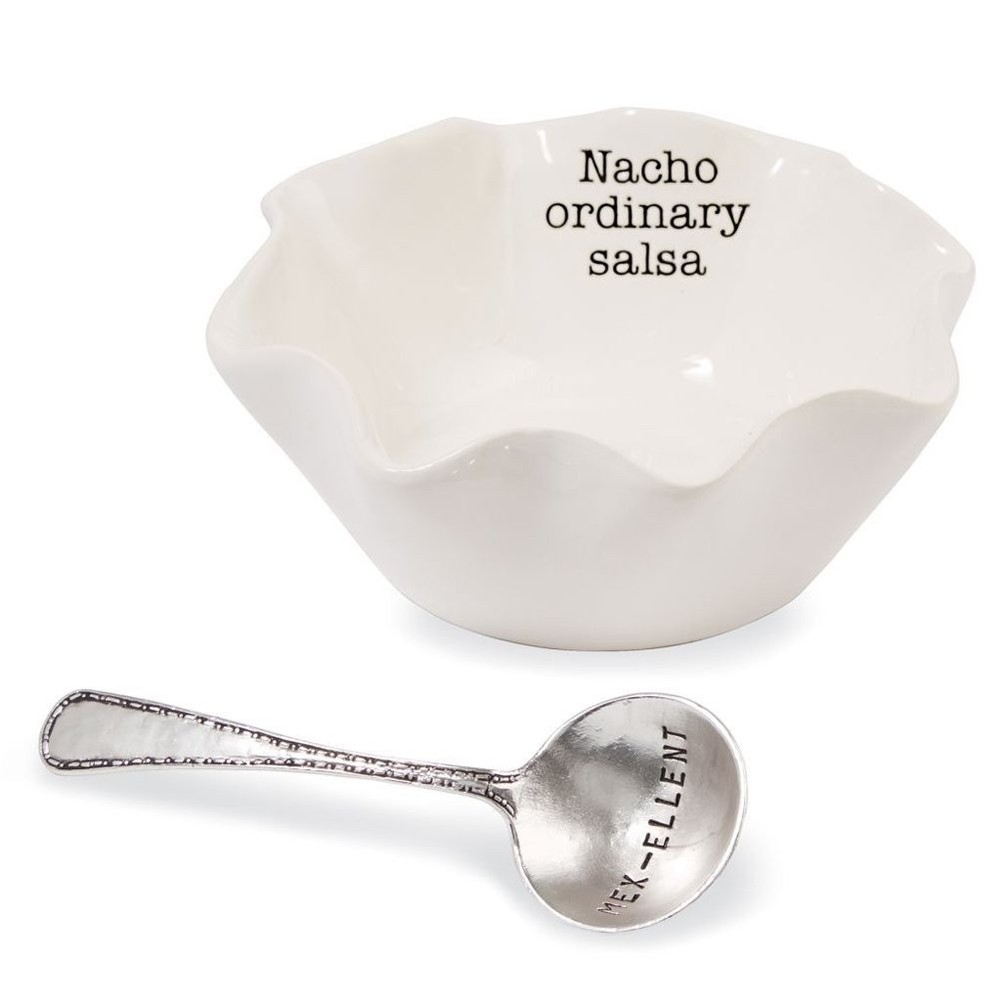 Mud Pie Salsa Ceramic Dip Cup White 2 Inch Standard Functional Silver Tone