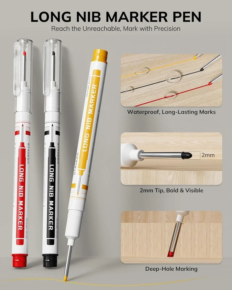 Carpenter Pencil Mechanical Deep Hole Marker Set w/Sharpener 39 Refill 3Pcs Case