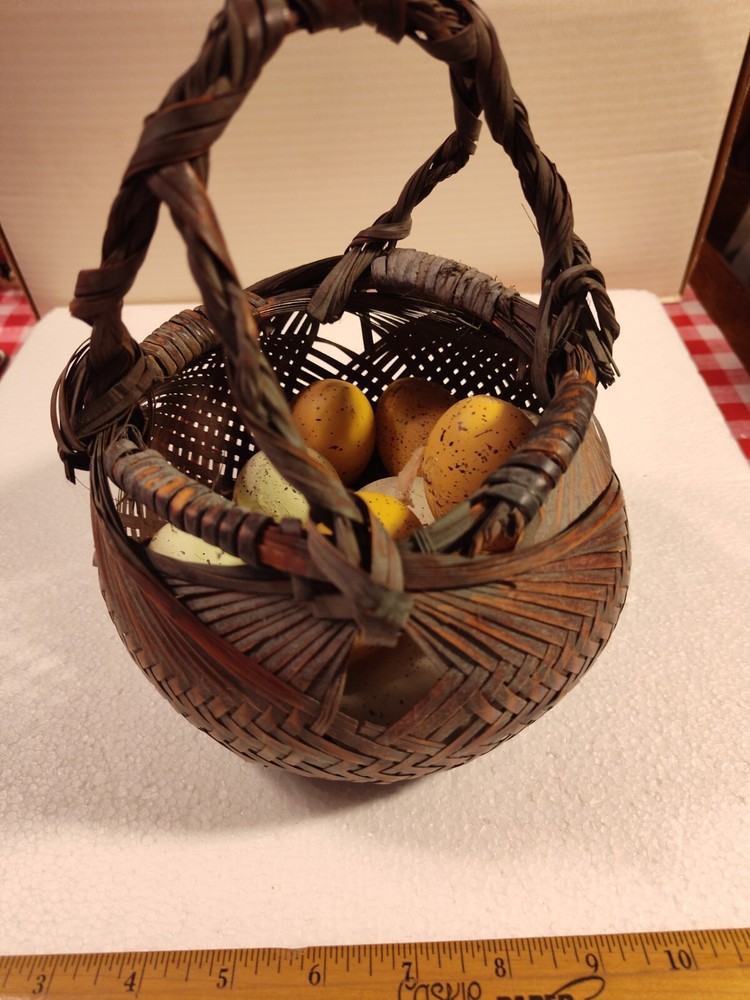 Vintage Basket with Fake Eggs