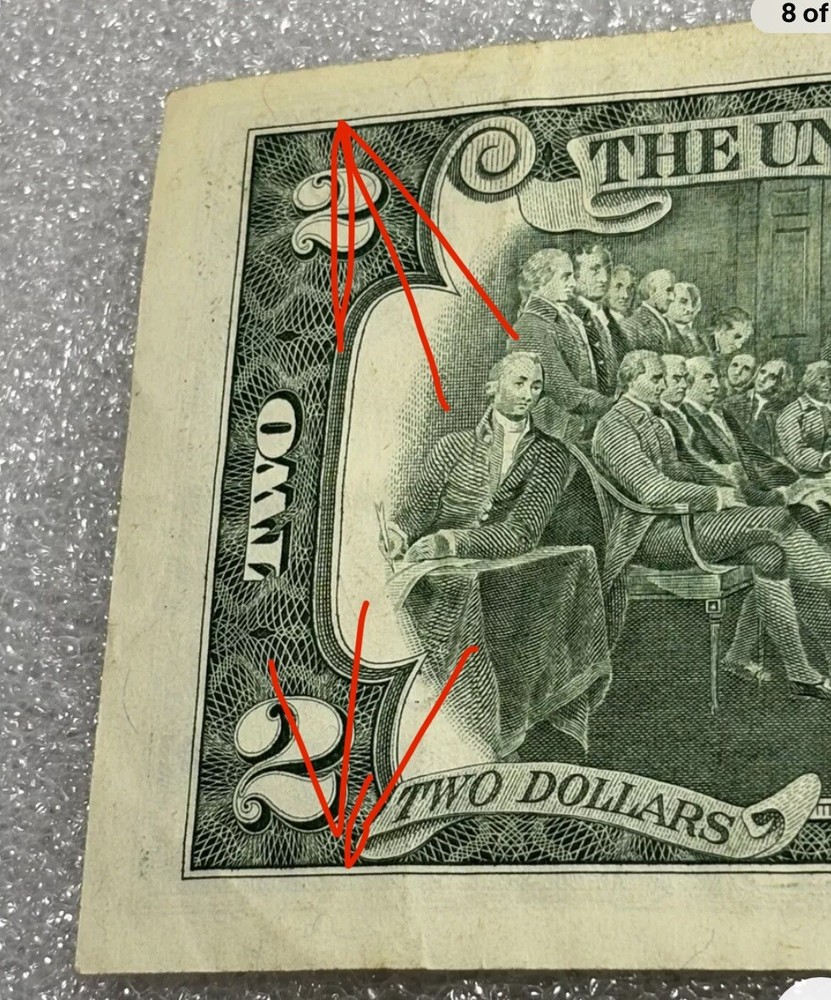 2013 $2 Error Note Off Centered, Miscut W/Ink Bleeds Excellent Condition